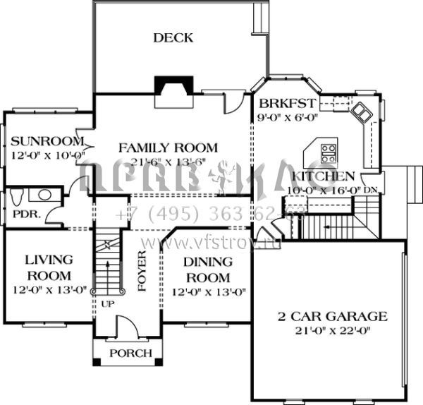 Проект двухэтажного дома с гаражом на две машины в стиле Ранчо S5-342 (3323-00225)