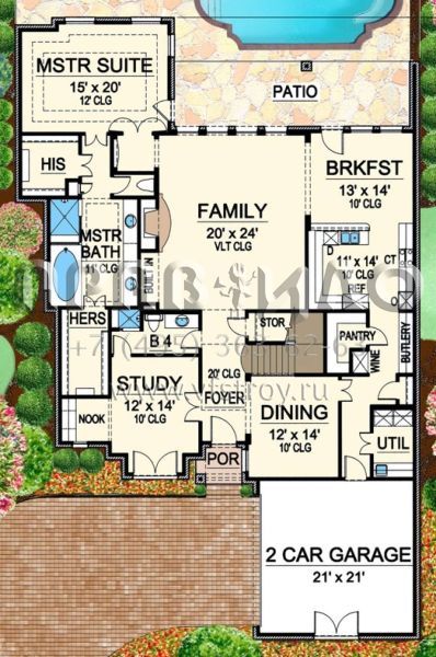 Проект двухэтажного дома с гаражом на две машины в английском стиле S5-374 (5445-00193)