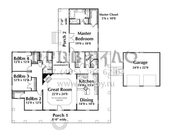 Проект одноэтажного дома с гаражом на две машины в стиле Ранчо S5-228 (1776-00076)