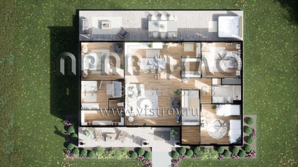 Проект одноэтажного дома без гаража в американском стиле S5-155 (7174-00020)