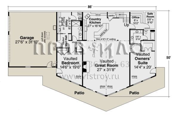 Проект двухэтажного дома с гаражом на три и более машин в стиле Шале S5-290 (035-00871)
