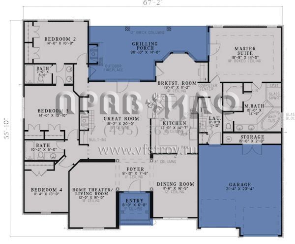 Проект одноэтажного дома с гаражом на две машины в стиле Ранчо S5-235 (110-00585)