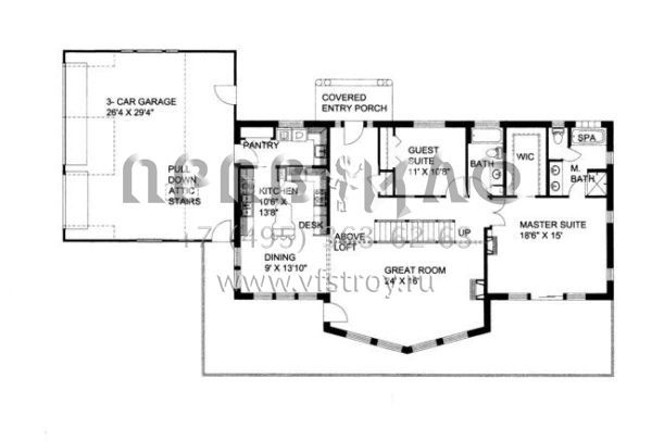 Проект двухэтажного дома с гаражом на три и более машин в стиле Ранчо S5-202 (039-00138)