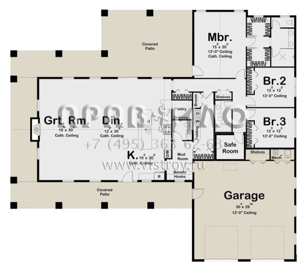 Проект одноэтажного дома с гаражом на две машины в стиле БарнХаус S5-256 (963-00695)