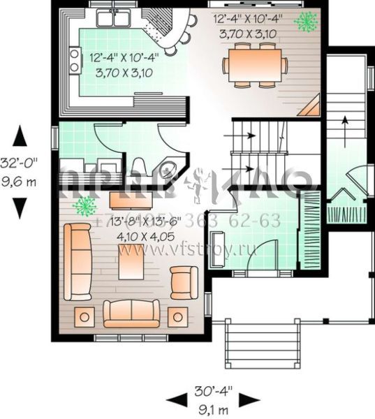 Проект двухэтажного дома без гаража в стиле Ранчо S5-195 (034-00477)