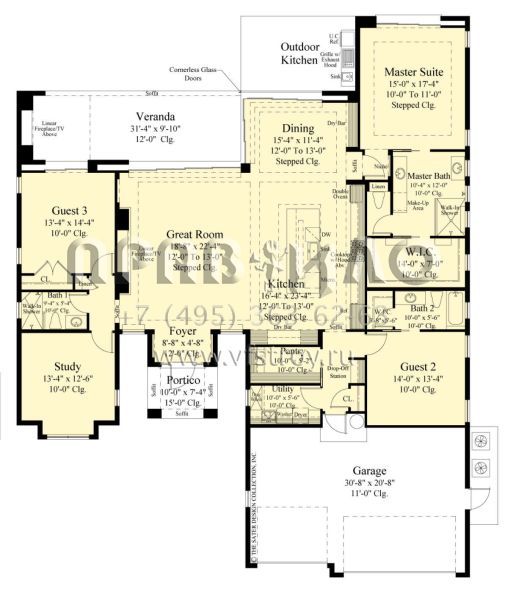 Проект одноэтажного дома с гаражом на три и более машин в современном стиле S5-257 (8436-00103)