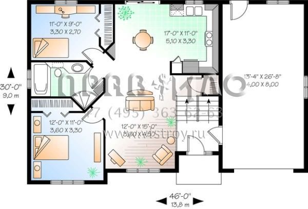 Проект одноэтажного дома с гаражом на одну машину в американском стиле S5-84 (034-00355)