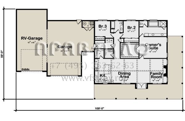 Проект одноэтажного дома с гаражом на три и более машин в стиле БарнХаус S5-188 (402-01812)