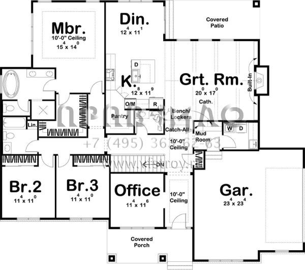Проект одноэтажного дома с гаражом на две машины в стиле Райт S5-204 (963-00169)