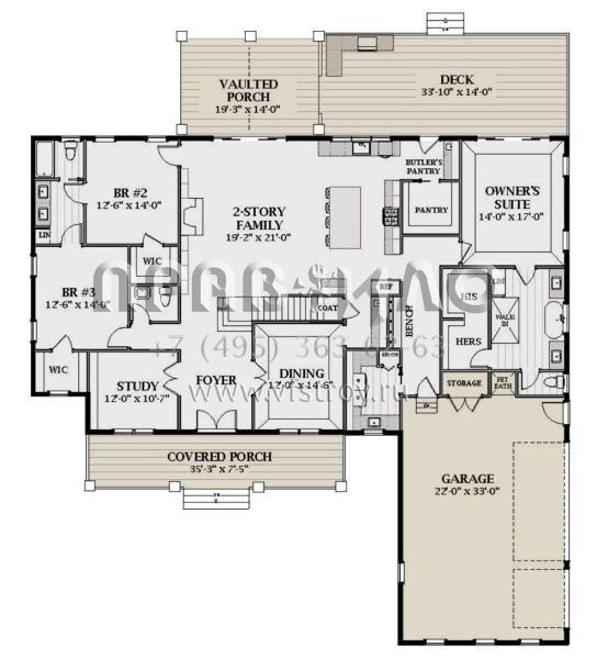 Проект двухэтажного дома с гаражом на три и более машин в американском стиле S5-315 (6849-00114)