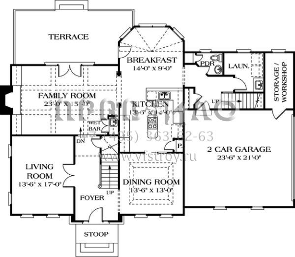 Проект двухэтажного дома с гаражом на две машины в стиле Ранчо S5-312 (3323-00316)