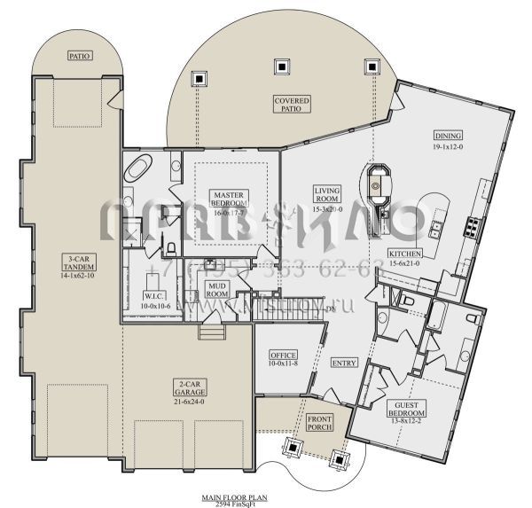 Проект одноэтажного дома с гаражом на три и более машин в стиле Ранчо S5-241 (5631-00117)