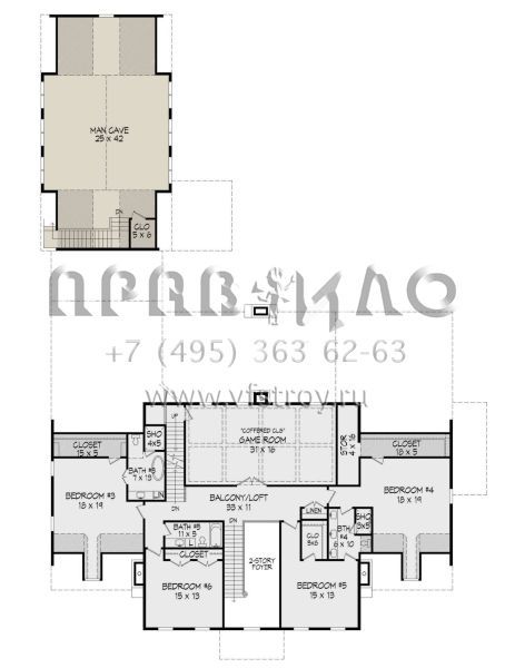 Проект двухэтажного дома с гаражом на три и более машин в стиле Особняк S5-669 (940-00333)