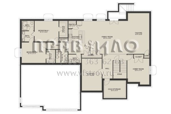 Проект одноэтажного дома с гаражом на три и более машин в американском стиле S5-240 (2802-00074)