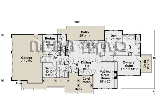 Проект двухэтажного дома с гаражом на три и более машин в стиле Ранчо S5-279 (035-01032)