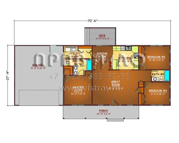 Проект одноэтажного дома с гаражом на две машины в стиле Ранчо S5-123 (526-00033)