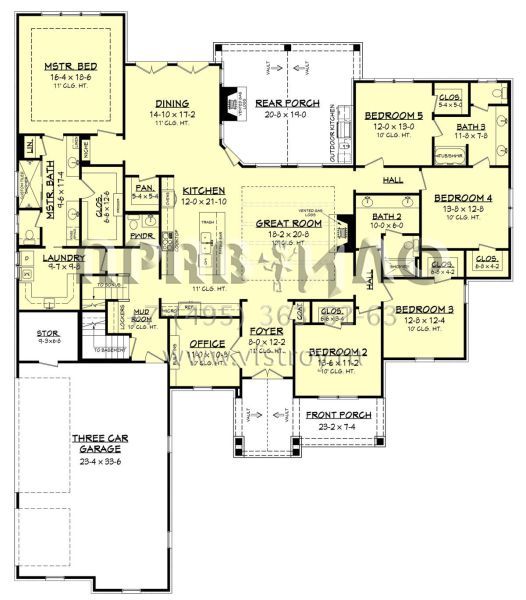 Проект одноэтажного дома с гаражом на три и более машин в американском стиле S5-308 (041-00183)