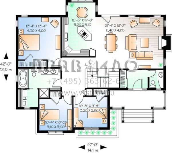 Проект одноэтажного дома без гаража в американском стиле S5-139 (034-00609)
