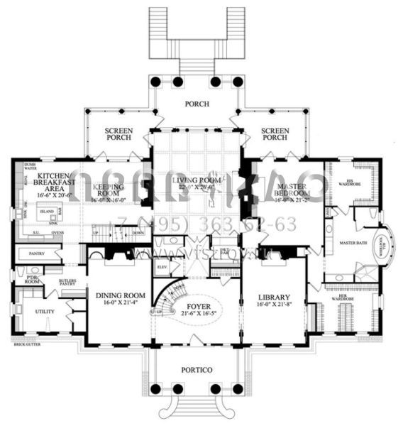 Проект двухэтажного дома с гаражом на три и более машин в стиле Особняк S5-997 (7922-00195)
