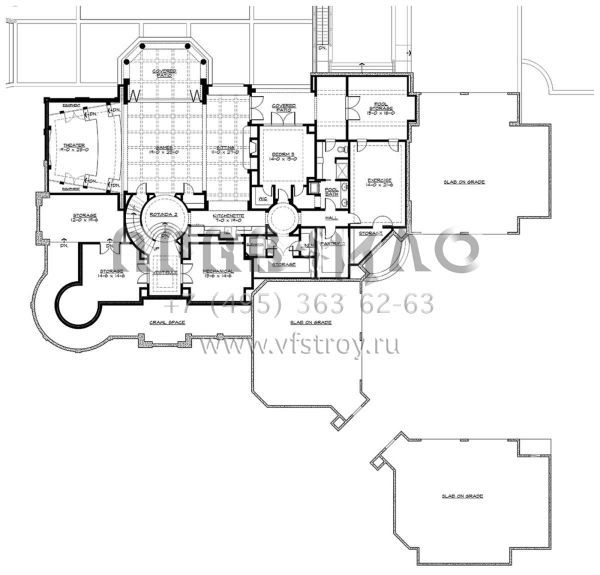 Проект трехэтажного дома с гаражом на три и более машин в стиле Ранчо S5-1022 (341-00306)