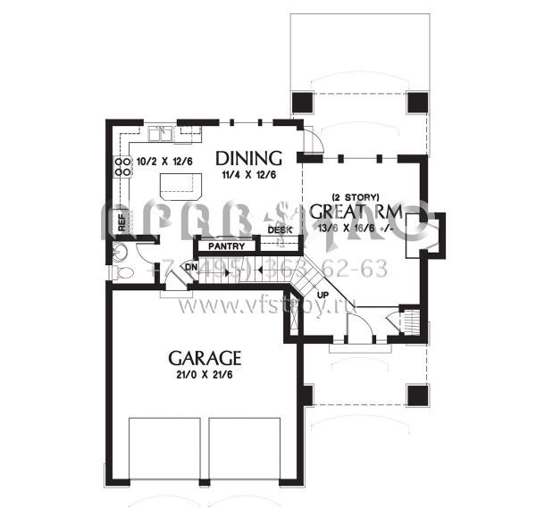 Проект двухэтажного дома с гаражом на две машины в стиле Ранчо S5-139 (2559-00243)