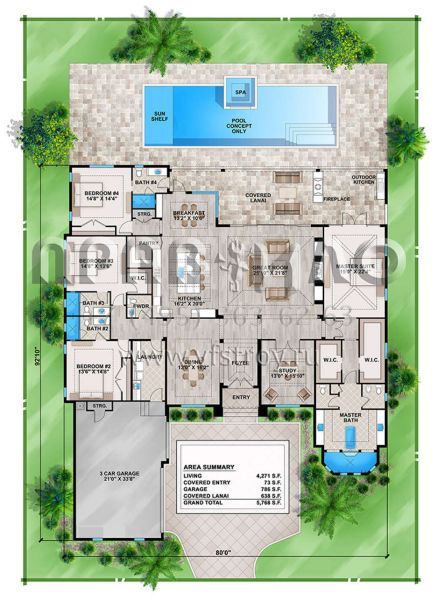 Проект одноэтажного дома с гаражом на три и более машин в прибрежном стиле S5-397 (5565-00015)