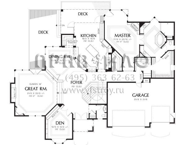 Проект одноэтажного дома с гаражом на три и более машин в стиле Ранчо S5-447 (2559-00177)