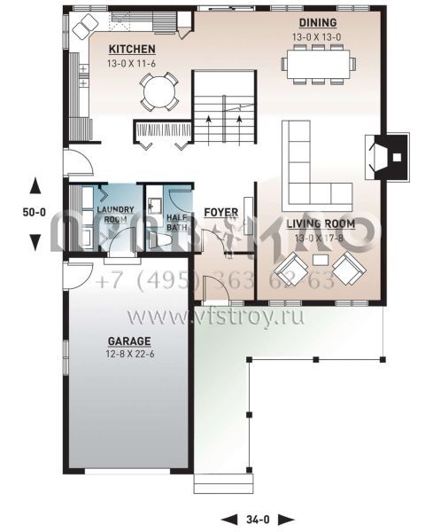 Проект двухэтажного дома с гаражом на одну машину в стиле Ранчо S5-188 (034-00434)