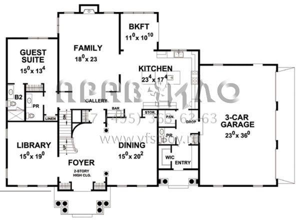 Проект двухэтажного дома с гаражом на три и более машин в стиле Особняк S5-532 (402-01469)