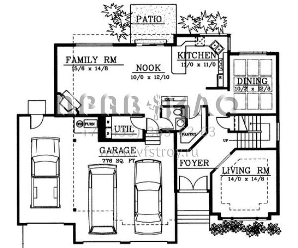 Проект двухэтажного дома с гаражом на три и более машин в стиле Ранчо S5-210 (692-00086)