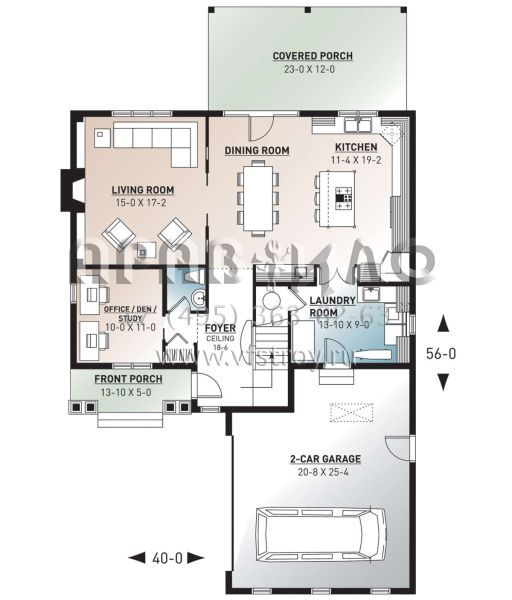Проект двухэтажного дома с гаражом на две машины в стиле Ранчо S5-225 (034-01030)