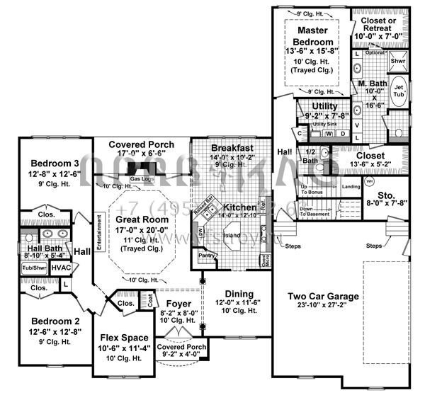 Проект одноэтажного дома с гаражом на две машины в стиле Ранчо S5-224 (348-00214)