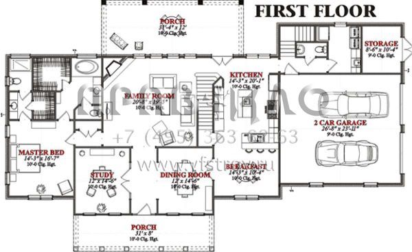 Проект одноэтажного дома с гаражом на две машины в стиле Ранчо S5-329 (1070-00095)