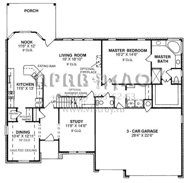 Проект двухэтажного дома с гаражом на три и более машин в стиле Ранчо S5-242 (4848-00290)