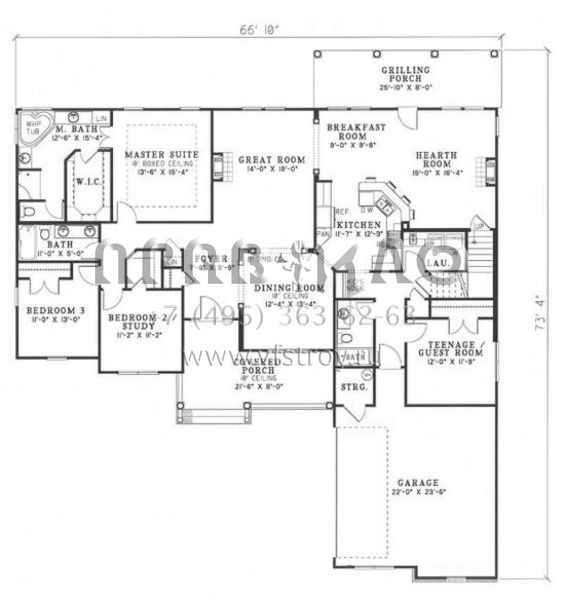 Проект одноэтажного дома с гаражом на две машины в стиле Ранчо S5-221 (110-00399)
