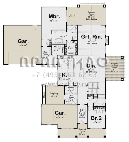 Проект двухэтажного дома с гаражом на три и более машин в современном стиле S5-258 (963-00786)