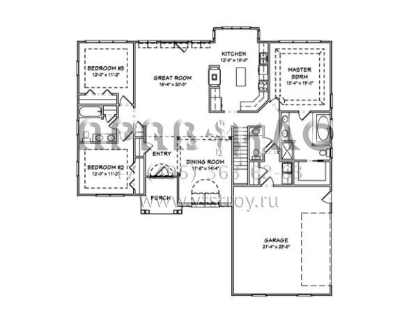 Проект одноэтажного дома с гаражом на две машины в стиле Ранчо S5-176 (849-00039)
