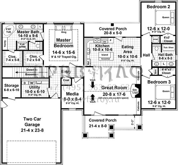 Проект одноэтажного дома с гаражом на две машины в американском стиле S5-174 (348-00216)