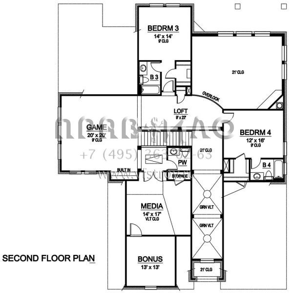 Проект двухэтажного дома с гаражом на три и более машин в современном стиле S5-452 (5445-00301)