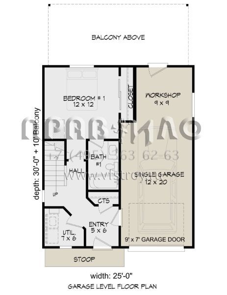 Проект двухэтажного дома с гаражом на одну машину в современном стиле S5-108 (940-00449)