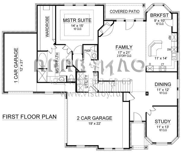 Проект двухэтажного дома с гаражом на три и более машин в английском стиле S5-289 (5445-00340)
