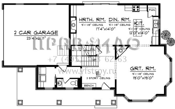 Проект двухэтажного дома с гаражом на две машины в стиле Ранчо S5-225 (1020-00101)