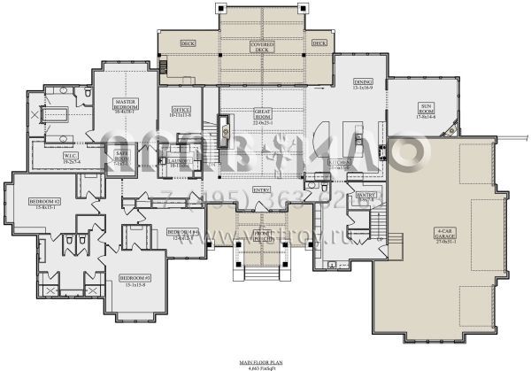 Проект одноэтажного дома с гаражом на три и более машин в современном стиле S5-435 (5631-00118)