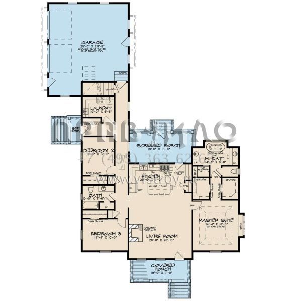 Проект двухэтажного дома с гаражом на две машины в стиле Ранчо S5-226 (8318-00116)