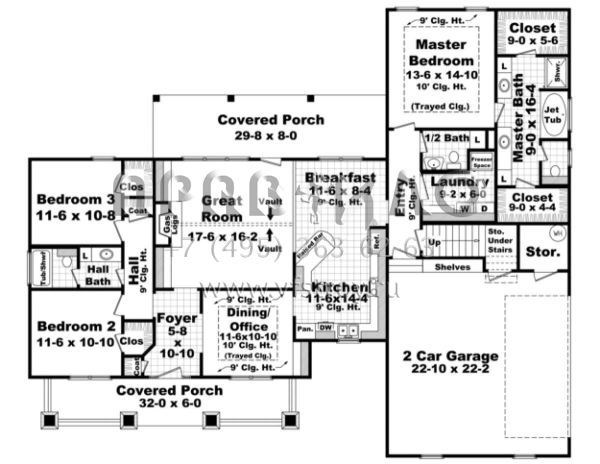 Проект одноэтажного дома с гаражом на две машины в стиле Ранчо S5-177 (348-00085)