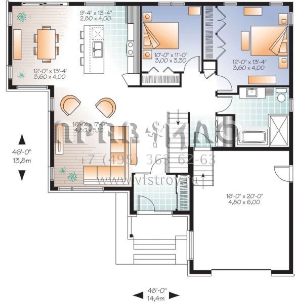 Проект одноэтажного дома с гаражом на одну машину в современном стиле S5-125 (034-01175)