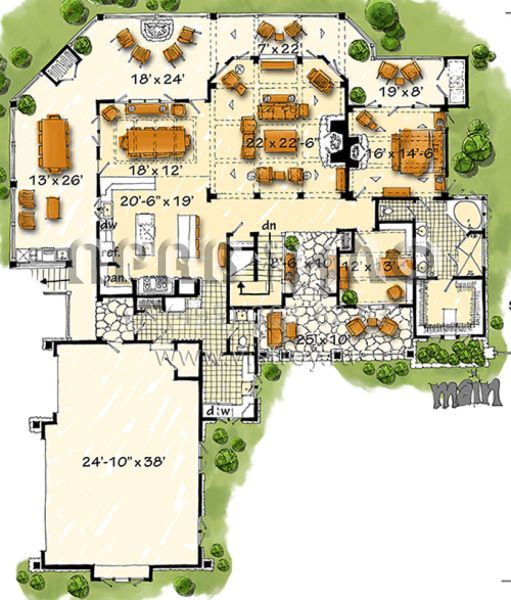 Проект двухэтажного дома с гаражом на три и более машин в стиле Шале S5-381 (1907-00038)