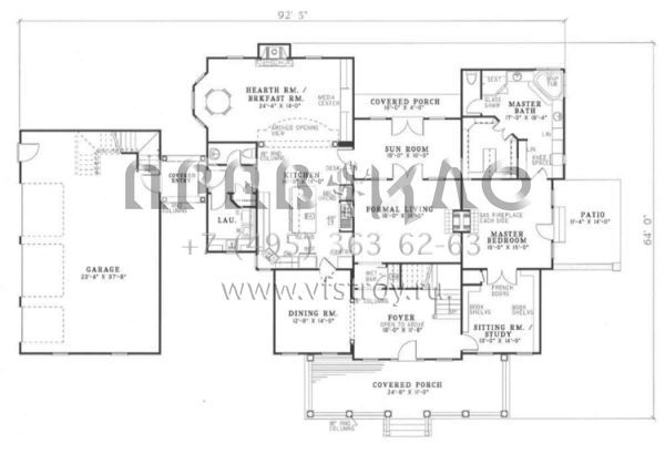 Проект двухэтажного дома с гаражом на три и более машин в стиле Ранчо S5-347 (110-00051)