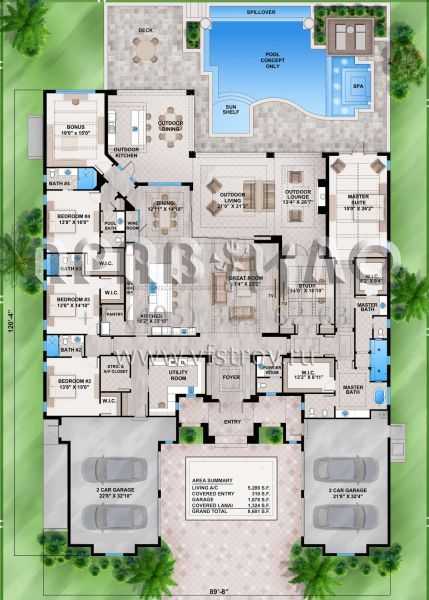 Проект одноэтажного дома с гаражом на три и более машин в прибрежном стиле S5-491 (207-00109)