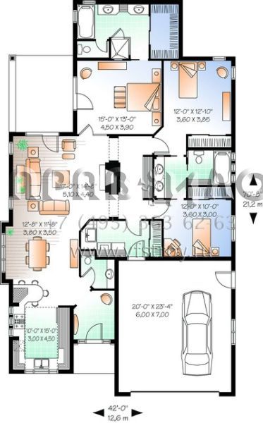 Проект одноэтажного дома с гаражом на две машины в стиле Ранчо S5-177 (034-00202)